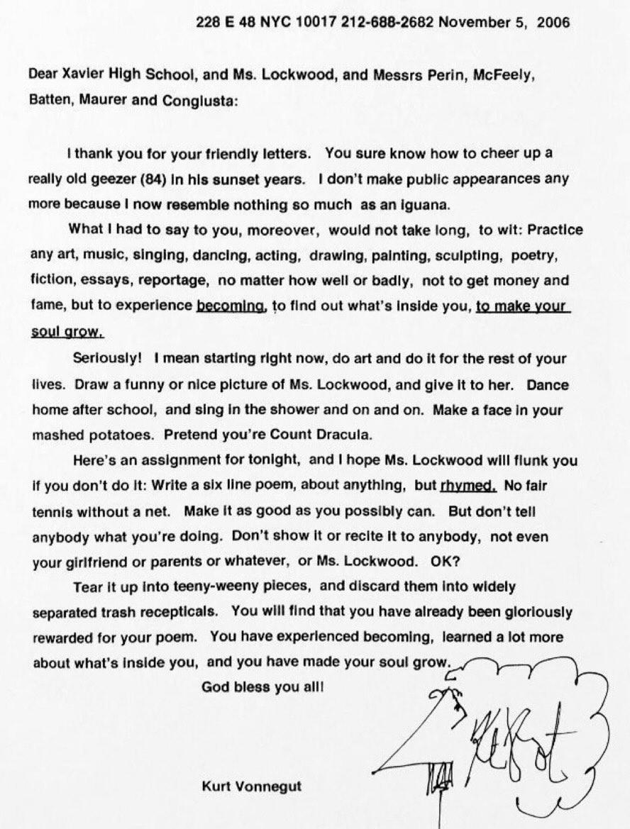 A Letter from Kurt Vonnegut to a Xavier High School Student